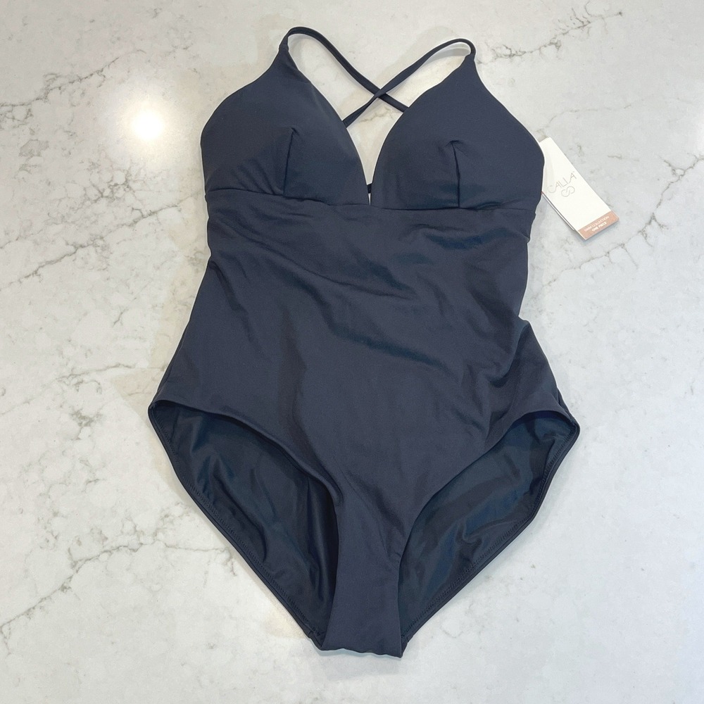 CALIA One Piece Strappy Triangle Swimsuit Womens 8 Black Tummy Control Padded
